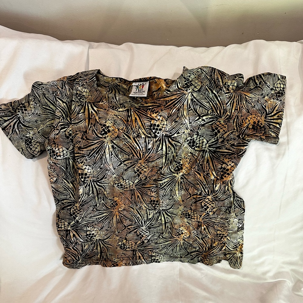Vintage Rum Reggae Women’s Small Shirt Pineapple Hawaiian Print Crop Top